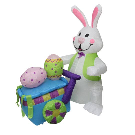 4ft Inflatable Easter Bunny With Push Cart Lighted Outdoor Decoration